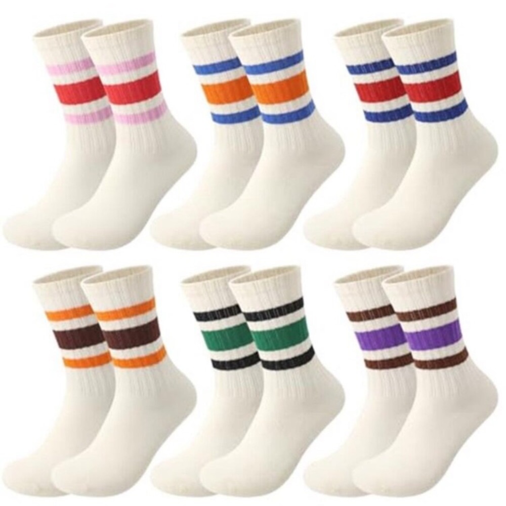 6 Pair Retro Striped Athletic Crew Socks for Men Women